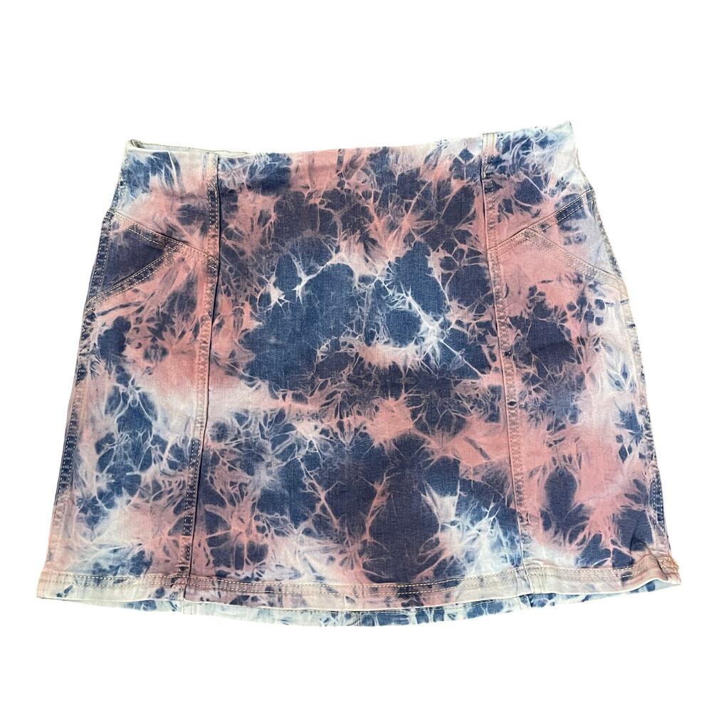 Wild Fable Tie-Dye Denim Mini Skirt Back Zip Stretchy Blue Pink Women's Size 14